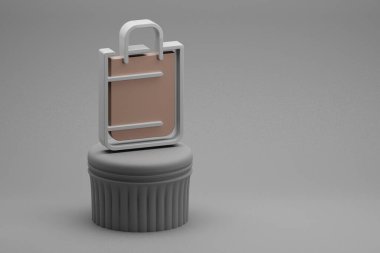 Güzel soyut illüstrasyonlar Alışveriş Torbası simgeleri bir sütunda ve harika bir arka planda. 3D tasvir. Tasarım için arkaplan modeli. Çevrimiçi Alışveriş.