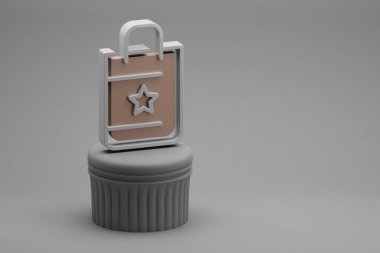 Güzel soyut illüstrasyonlar Alışveriş Torbası ve Yıldız sembolleri bir sütunda ve harika bir arka planda. 3D tasvir. Tasarım için arkaplan modeli. Çevrimiçi Alışveriş.