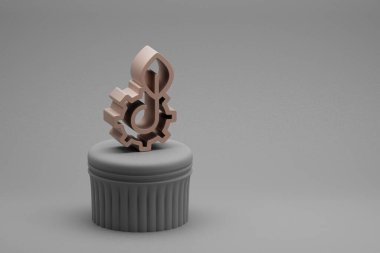 Güzel soyut çizimler sütun standında temiz enerji sembolleri ve harika bir arka plan. 3D tasvir. Tasarım için arkaplan modeli. Ekolojik Kaydet.