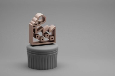 Sütun standında güzel soyut çizimler, fabrika sembolleri ve harika bir arka plan. 3D tasvir. Tasarım için arkaplan modeli. Ekolojik Kaydet.