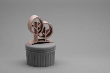 Sütun standında ve arka planda güzel soyut illüstrasyonlar orman sembolleri. 3D tasvir. Tasarım için arkaplan modeli. Ekolojik Kaydet.