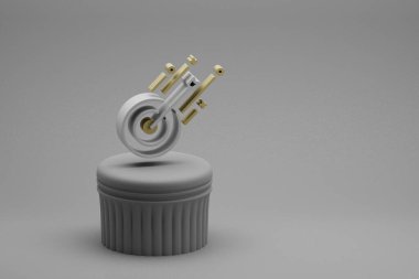 Güzel soyut çizimler bir sütunda ve harika bir arka planda hedef sembol simgeleri. 3D tasvir. Tasarım için arkaplan deseni.