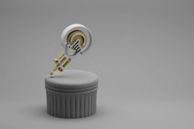 Güzel soyut çizimler bir sütunda ve harika bir arka planda hedef sembol simgeleri. 3D tasvir. Tasarım için arkaplan deseni.