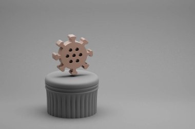 Coronavirus sembolü simgeleri sütunlarda ve harika arka planda güzel soyut çizimler. 3D tasvir. Tasarım için arkaplan deseni. 
