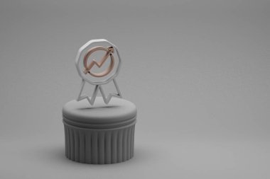 Beton sütununda ok yukarı simgeli ve harika bir arkaplanı olan güzel soyut çizimler. 3D tasvir. Tasarım için arkaplan modeli. Seo ve İş.