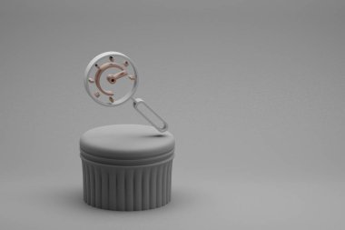 Beton sütundaki güzel soyut illüstrasyonlar Arama simgeleri ve harika bir arkaplan. 3D tasvir. Tasarım için arkaplan modeli. Seo ve İş.