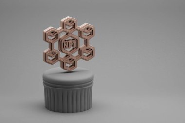 Sütun standındaki güzel soyut çizimler NFT Sosyal Sembol simgeleri ve harika bir arka plan. 3D tasvir. Tasarım için arkaplan deseni. 