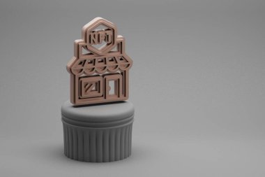 Güzel soyut çizimler NFT kolon standında sembol simgeleri ve harika bir arka plan. 3D tasvir. Tasarım için arkaplan deseni. 