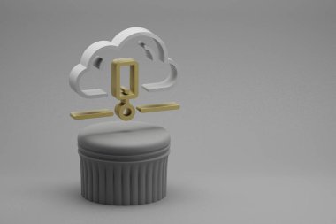 Güzel soyut illüstrasyonlar Bulut Veri Depolama simgeleri bir sütun standında ve harika bir arka planda. 3D tasvir. Tasarım için arkaplan modeli. Web Sunucusu