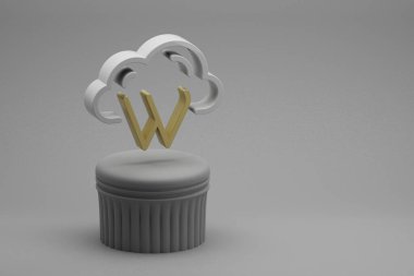 Sütun standındaki güzel soyut illüstrasyonlar Bulut Veritabanı W sembol simgeleri ve harika bir arka plan. 3D tasvir. Tasarım için arkaplan modeli. Web Sunucusu