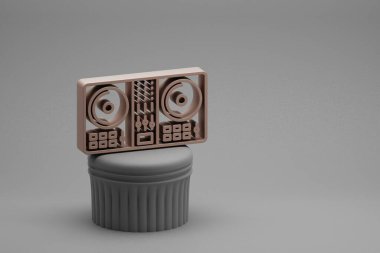 Güzel soyut çizimler müzikal DJ Karıştırıcı sembolleri bir sütunda ve harika bir arka planda. 3D tasvir. Tasarım için arkaplan deseni.