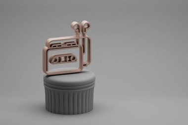 Güzel soyut illüstrasyonlar kulaklık sembollü müzikal walkman bir sütunda ve harika bir arka planda. 3D tasvir. Tasarım için arkaplan deseni