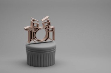 Güzel soyut çizimler müzikal Drum Kit sembol simgeleri bir sütunda ve harika bir arka planda. 3D tasvir. Tasarım için arkaplan deseni.