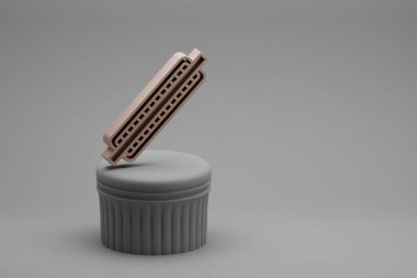 Güzel soyut çizimler müzikal One Harmonica sembol simgeleri bir sütunda ve harika bir arka planda. 3D tasvir. Tasarım için arkaplan deseni.
