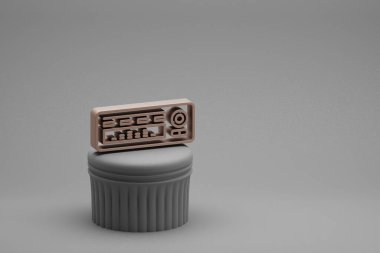 Güzel soyut çizimler müzikal Araba Radyosu sembol simgeleri bir sütunda ve harika bir arka planda. 3D tasvir. Tasarım için arkaplan deseni.