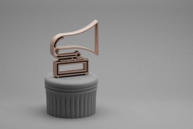 Güzel soyut illüstrasyonlar bir sütunda müzikal Eski Gramofon sembolleri ve harika bir arka plan. 3D tasvir. Tasarım için arkaplan deseni.