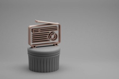 Güzel soyut illüstrasyonlar, köşe yazısında Short Antenna sembolleri ve harika arka planı olan müzikal Old Radio. 3D tasvir. Tasarım için arkaplan deseni.