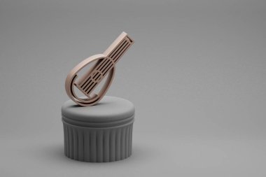 Güzel soyut illüstrasyonlar müzikal Inclined Mandolin sembolleri bir sütunda ve harika bir arka planda. 3D tasvir. Tasarım için arkaplan deseni.