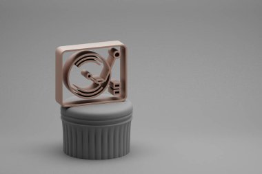 Güzel soyut illüstrasyonlar müzikal Retro Record Player sembolleri bir sütunda ve harika bir arka planda. 3D tasvir. Tasarım için arkaplan deseni.