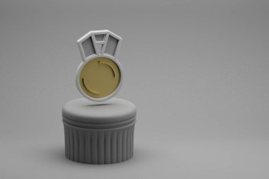 Güzel soyut illüstrasyonlar bir sütunda ve harika bir arka planda madalya sembolleri. 3D tasvir. Tasarım için arkaplan deseni.