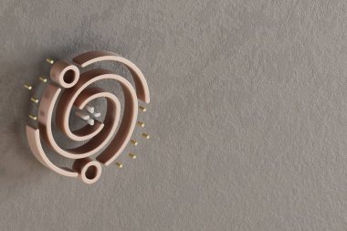 Güzel soyut çizimler Altın Galaksi ve gri duvar arka planında sembol simgeleri oluşturmaya başlayın. 3D tasvir. Tasarım için arkaplan modeli. Uzay keşfi