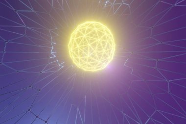 Noktaları ve çizgileri birleştiren bir dalga. Fütürist mavi noktalar ve dinamik bir dalga. 3D tasvir. Soyut yaratıcı geleceksel arkaplan.