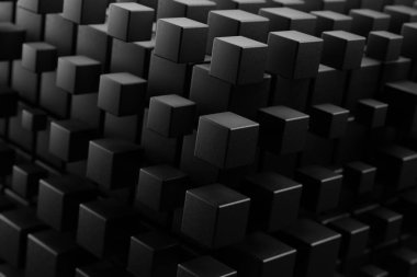 Küp Siyah Soyut arkaplan. Yıldız izlerinin merkezî hareketi. Yıldız patlaması dinamik çizgileri ya da ışınları. 3D tasvir. Tasarım için arkaplan deseni