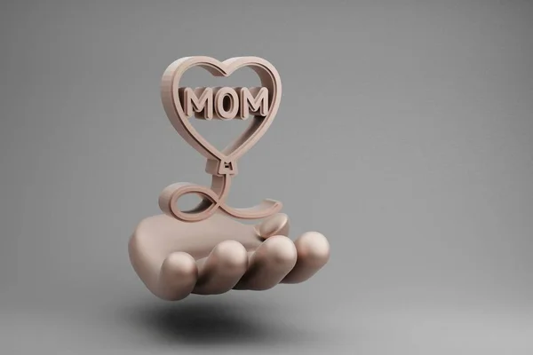 Beautiful Abstract Illustrations Golden Hand Holding Ballon Heart Word Mom — Fotografia de Stock