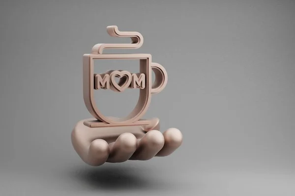 Beautiful Abstract Illustrations Golden Hand Holding Cup Word Mom Heart — 스톡 사진