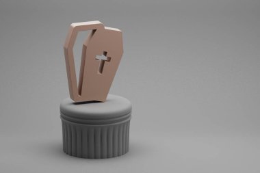 Güzel soyut çizimler bir sütun standında ve arka planda Altın Cadılar Bayramı RIP sembolleri. 3D tasvir. Tasarım için arkaplan deseni.