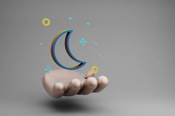 Piękne Abstrakcyjne Ilustracje Golden Hand Holding Moon Ikona Symbolu Startu — Zdjęcie stockowe