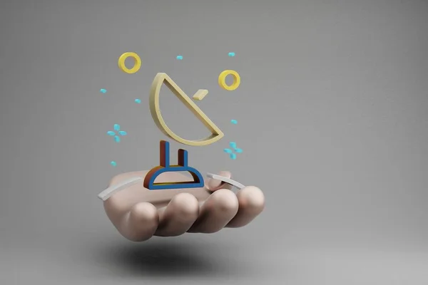 Belles Illustrations Abstraites Golden Hand Holding Satellite Icône Symbole Départ — Photo