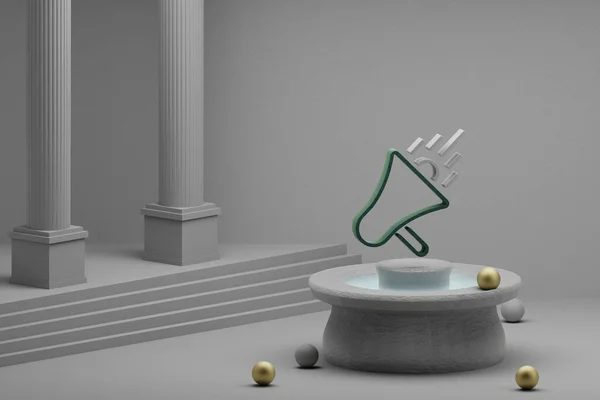 Schöne Abstrakte Illustrationen Lautsprechersymbol Auf Einem Brunnen Und Säulenhintergrund Darstellung — Stockfoto