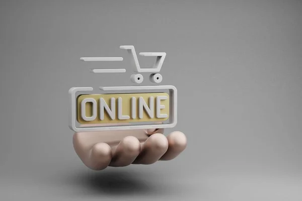 Beautiful Abstract Illustrations Golden Hand Holding Online Shopping Cart Symbol — Stock Photo, Image