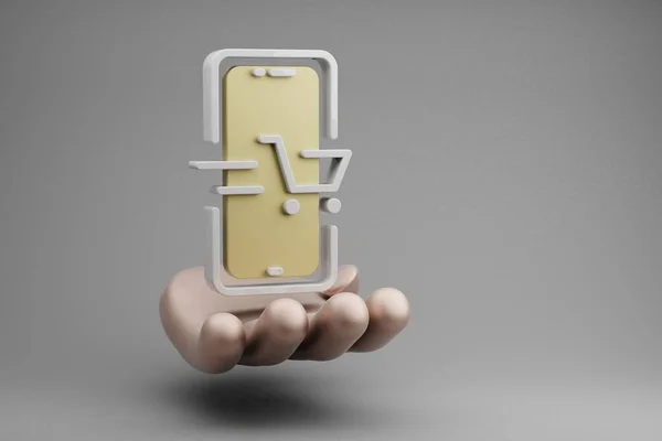 Mooie Abstracte Illustraties Golden Hand Holding Smartphone Online Shopping Symbool — Stockfoto