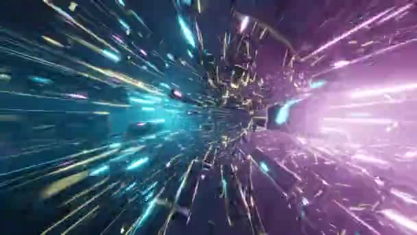 青と紫のネオンとSfトンネル サイバーパンクやハイテクの未来のスタイルの背景として抽象的なハイテクトンネル 3Dレンダリングイラスト 360度回転 ループビデオ — ストック動画