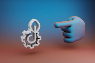 Güzel çizimler soyut El işaret parmağı çok renkli parlak bir arkaplanda temiz enerji sembolü simgesine işaret ediyor. 3D tasvir. Tasarım için arkaplan deseni. 