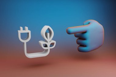 Güzel çizimler soyut El işaret parmağı çok renkli parlak bir arkaplanda temiz enerji sembolü simgesine işaret ediyor. 3D tasvir. Tasarım için arkaplan deseni. 
