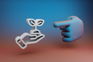 Güzel çizimler soyut El işaret parmağı çok renkli parlak bir arkaplanda el yaprağı sembolü simgesini gösterir. 3D tasvir. Tasarım için arkaplan deseni. 