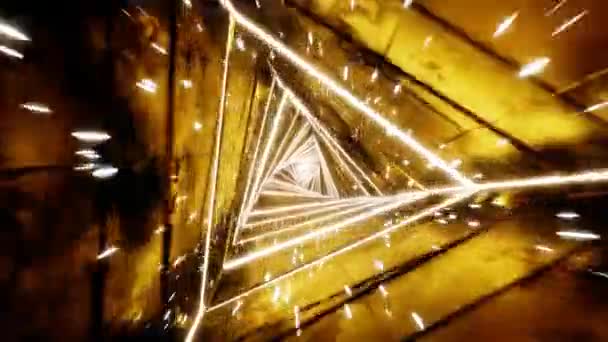 Volando Través Túnel Luminoso Sin Fin Construcción Con Hexágonos Dorados — Vídeos de Stock