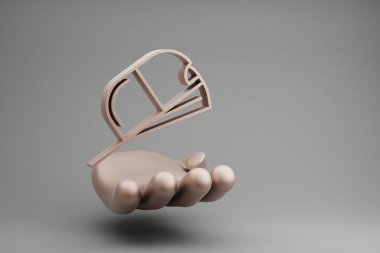 Gri bir arka planda güzel soyut çizimler Golden Hand Holding müzikal Rap Müzik sembolü simgesi. 3D tasvir. Tasarım için arkaplan deseni.