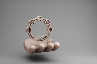 Gri arka planda güzel soyut çizimler Altın El müzikali Big Tef sembolü simgesi. 3D tasvir. Tasarım için arkaplan deseni.