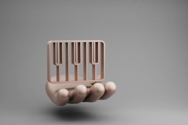 Gri arkaplandaki güzel soyut çizimler Altın El Tutuşu müzikali Piyano Keys simgesi. 3D tasvir. Tasarım için arkaplan deseni.