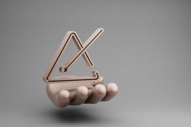 Gri arkaplandaki güzel soyut çizimler Altın El Müzik Üçgeni sembolü. 3D tasvir. Tasarım için arkaplan deseni.