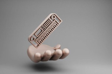 Gri arka planda güzel soyut çizimler Altın El Tutma müzikali Uzun Sentezleyici sembol simgesi. 3D tasvir. Tasarım için arkaplan deseni.