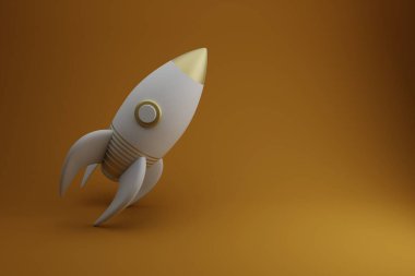 Turuncu arka planda Güzel Fu Soyut Çizimler Roket fırlatıcıları sembolü. 3D tasvir. Tasarım için arkaplan deseni.