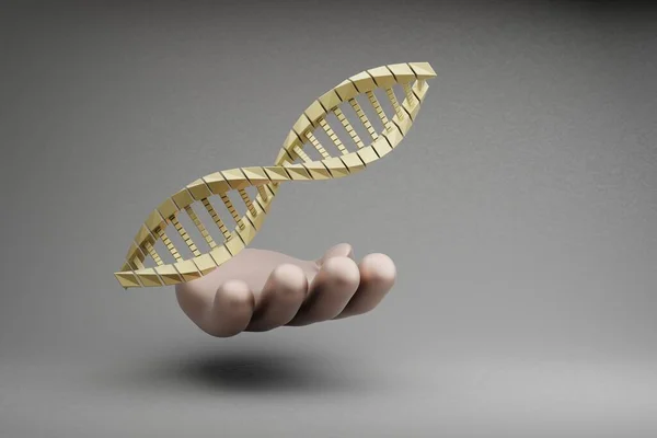 Beautiful Abstract Illustrations Golden Hand Holding Dna Molecule Symbol Icon — Stockfoto