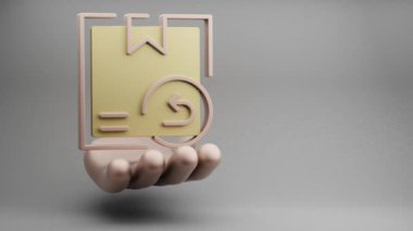Güzel soyut çizimler Altın El Tutma Teslimatı gri arkaplandaki sembol simgesini geri getirdi. 3D tasvir. İnternetten alışveriş. Döngü Videosu.