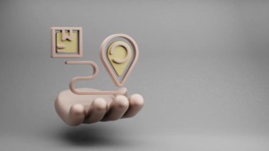 Gri arkaplandaki güzel soyut çizimler Altın El Taşıma Teslimat İzleme Sembolü simgesi. 3D tasvir. İnternetten alışveriş. Döngü Videosu.
