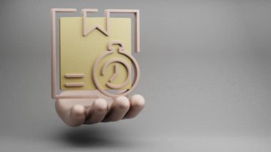 Gri bir arkaplanda güzel soyut çizimler Altın El Tutma Teslimat Zamanlayıcısı simgesi simgesi. 3D tasvir. İnternetten alışveriş. Döngü videosu.